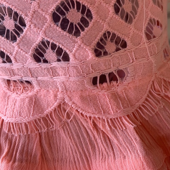 Zenana Coral Orange Peach Babydoll Lace Appliqué Ruffle Tier Cami Top NWT - Picture 8 of 15